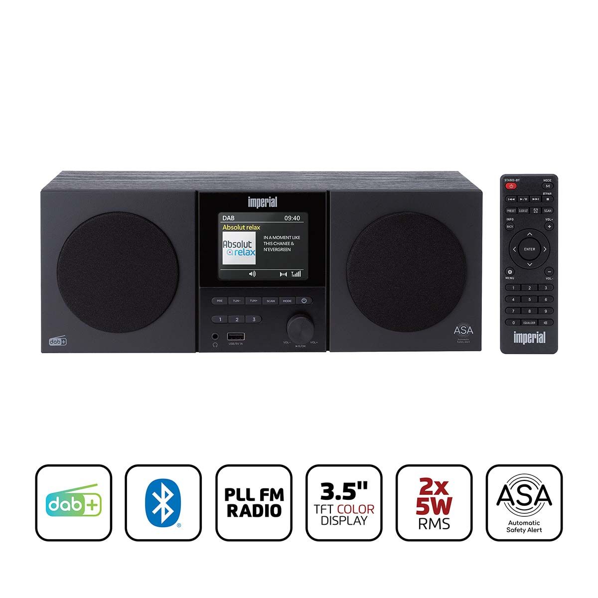 DAB+ Radio Dabman-220BK - BT V5.3 - 2x5 Watt RMS - Trekabinett - Lagre 30 stasjoner