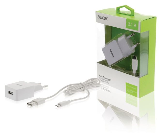 Hovedbilde Lader med Kabel Smart Telefon Android Vegg Lader 1 - Utgang ...