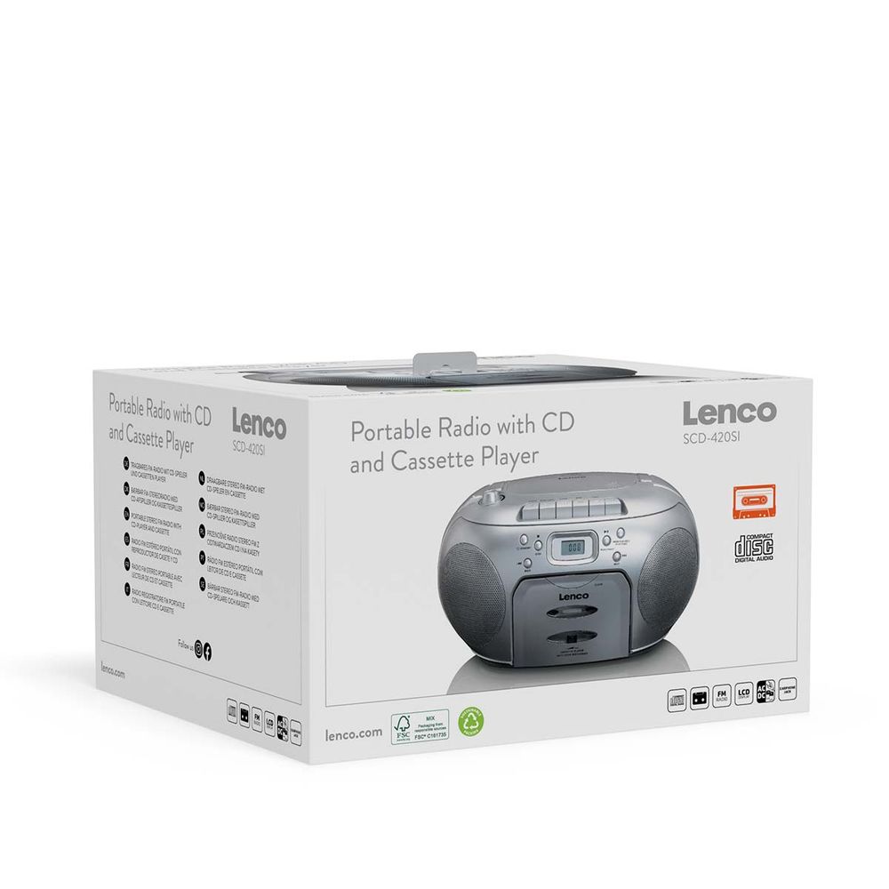 Boombox - CD - Kassettspiller - FM-radio - Sølvfarget - Lenco