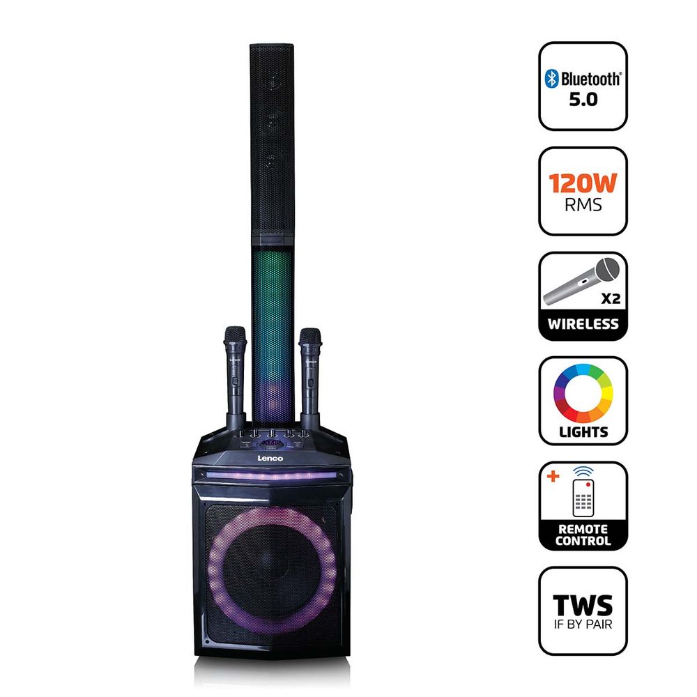 Partyhøyttaler - Bluetooth PA Med Subwoofer Og Avtakbar Diskantsøyle og RGB Lys