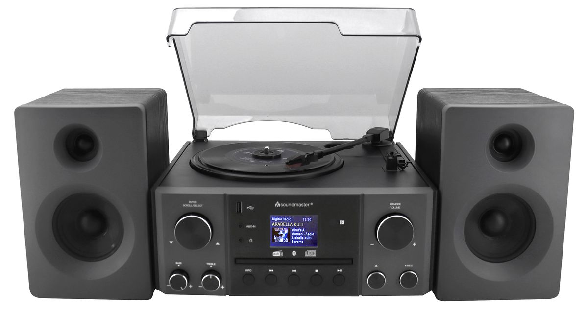 Stereo Micro Musikk Senter DAB+, CD og Platespiller med Frittstående Høyttalere - Soundmaster