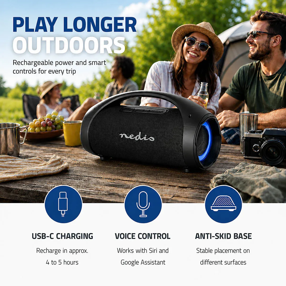 Bluetooth Høyttaler - Party boombox 150 watt - Oppladbar med Partylys